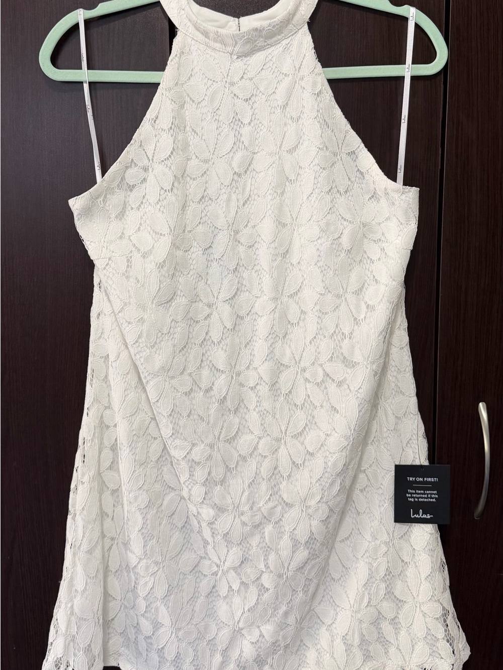 Lulus All My Adoration White Lace Halter Shift Mini Dress
